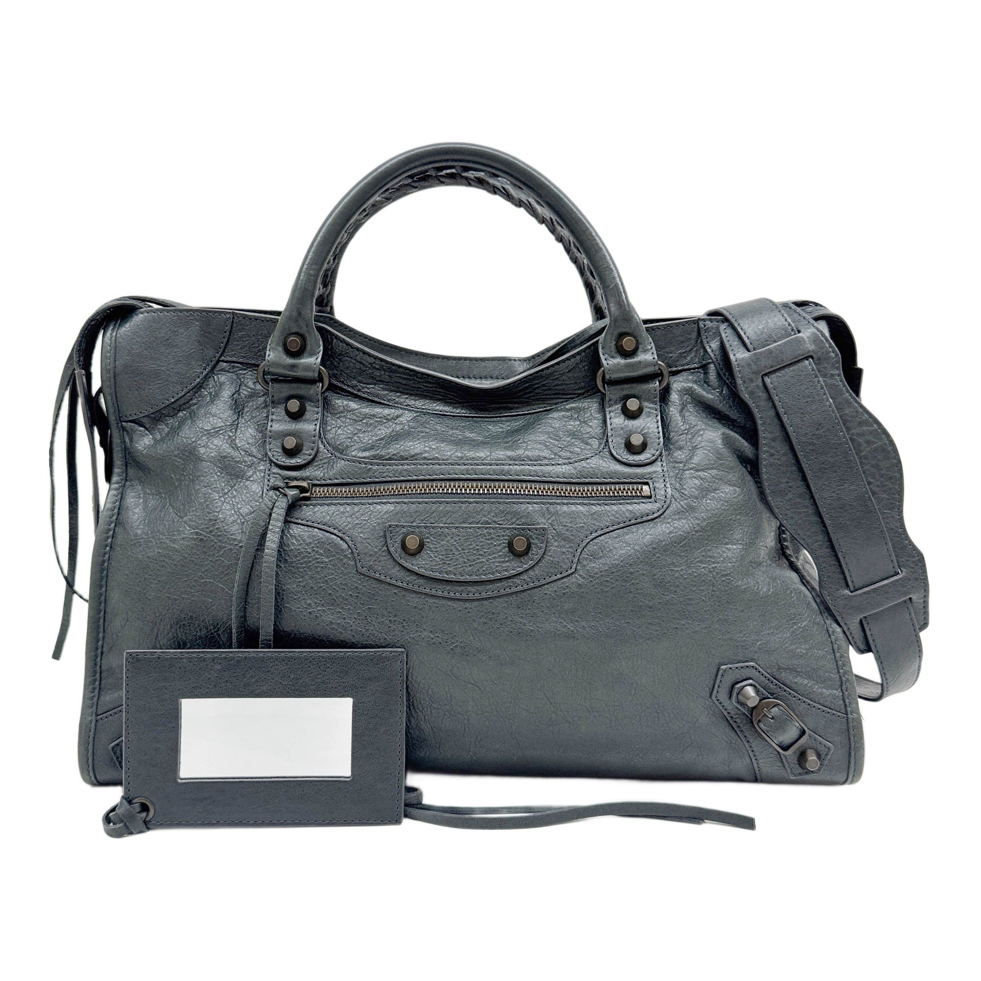The City Grey-Green Leather Two Way Bag