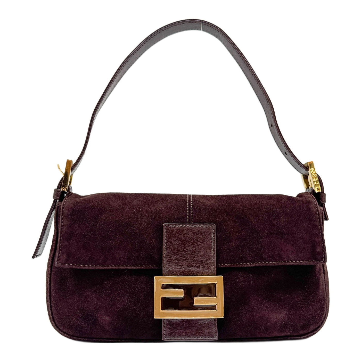Baguette Brown Suede Shoulder Bag