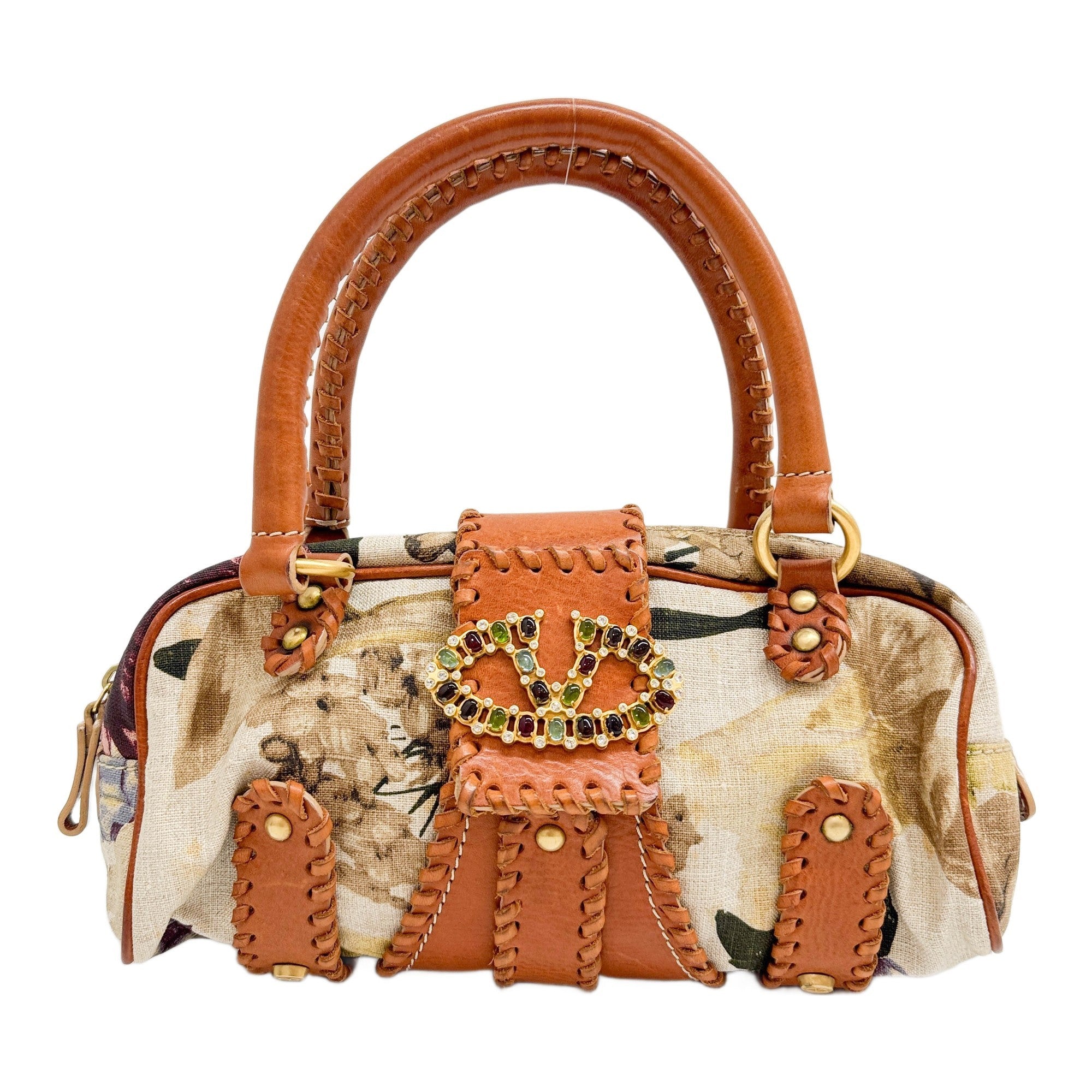 Multicolor Floral Printed Canvas Hand Bag