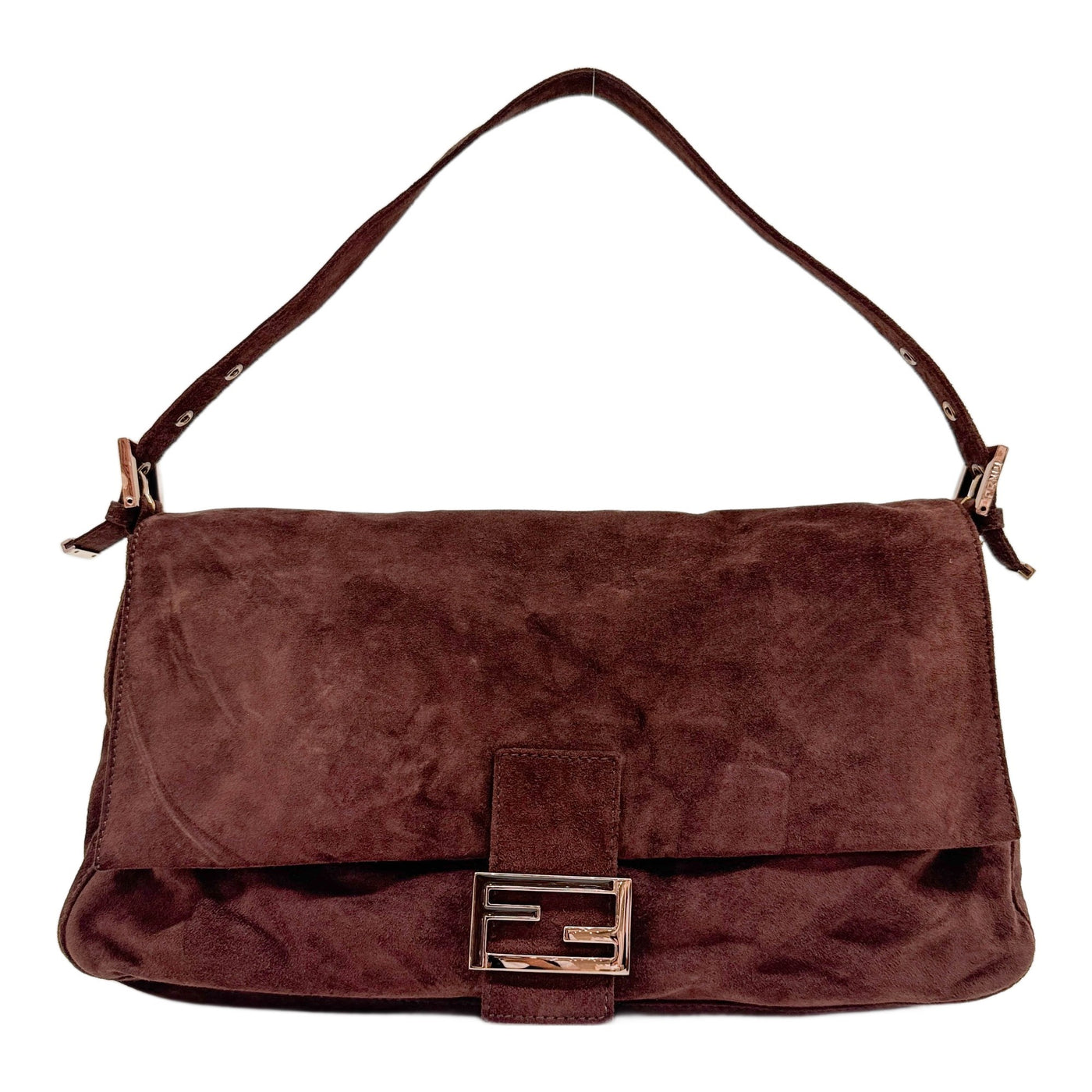 Large Mamma Baguette Brown Suede Shoulder Bag
