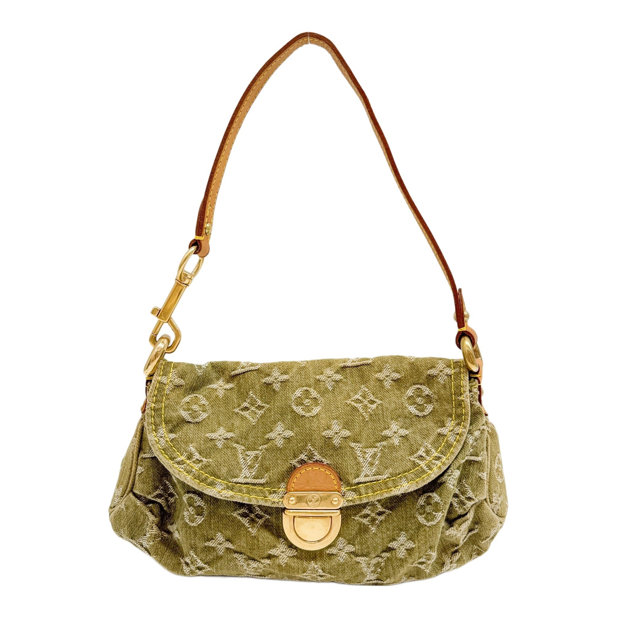 Mini Pleaty Monogram Green Denim Hand Bag