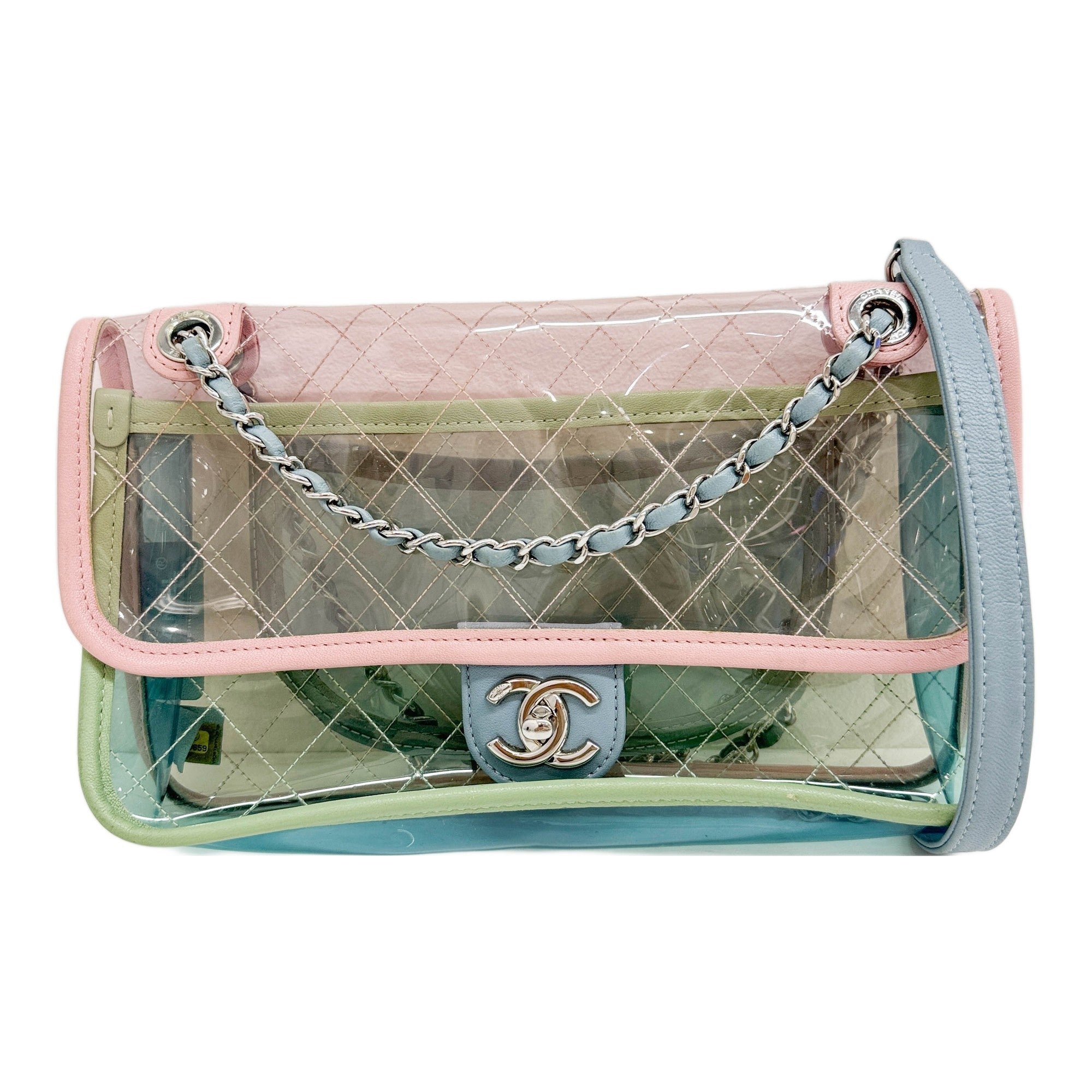 Medium Classic Flap 2018 Muilticolor Trim and Clear Vinyl Shoulder Bag