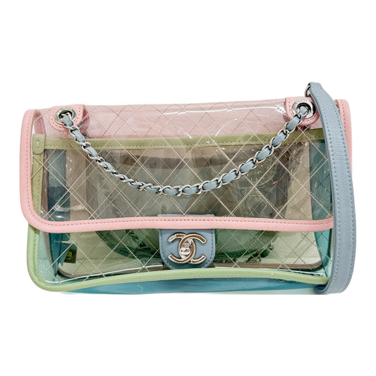 Coco Splash Medium Classic Flap 2018 Muilticolor Trim and Clear Vinyl Shoulder Bag