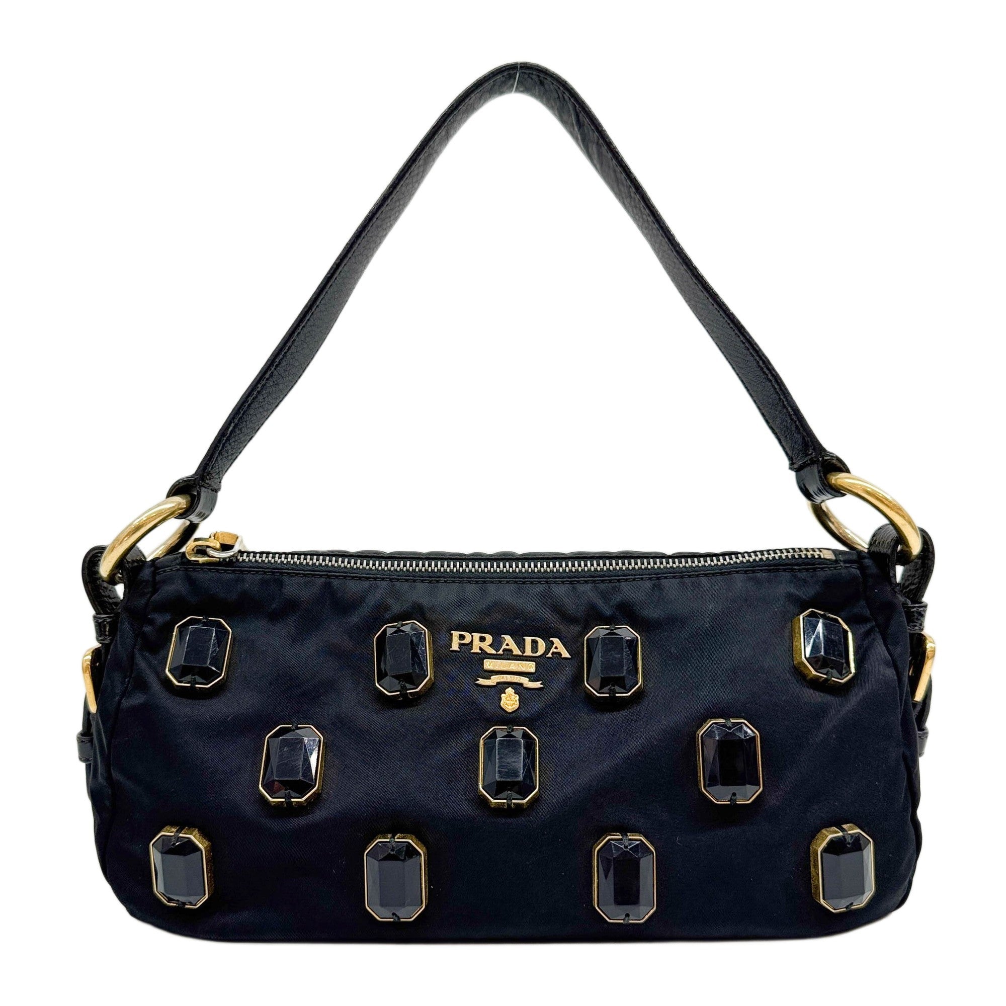 Tessuto Pietre Bijou Black Nylon Shoulder Bag