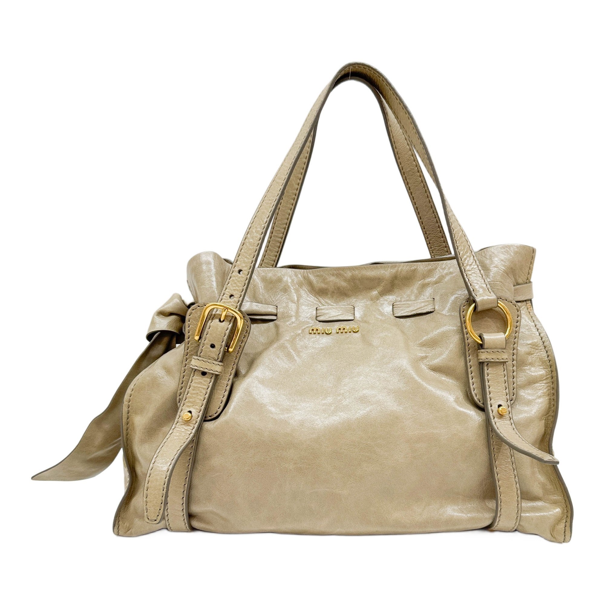 Vitello Lux Bow Alluminio Leather Shoulder Bag