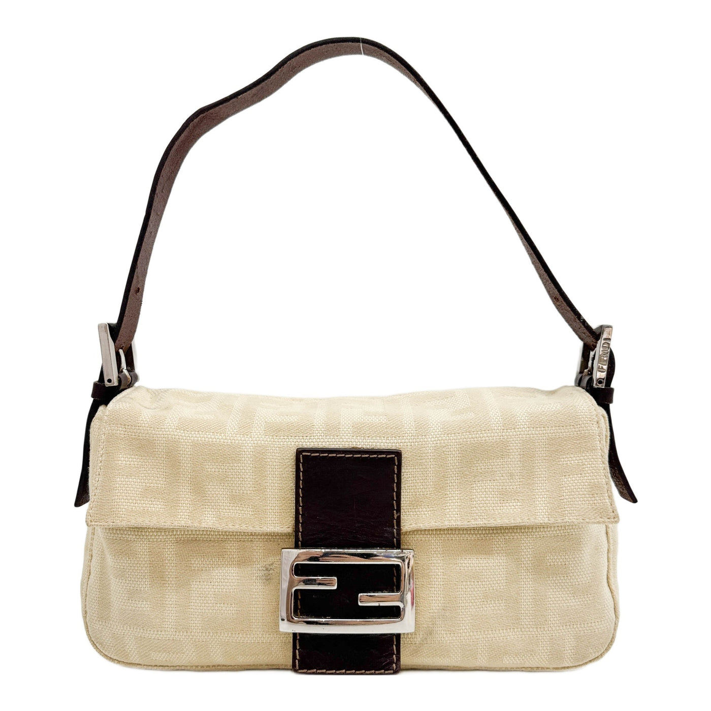 Baguette Beige Zucca Canvas Shoulder Bag