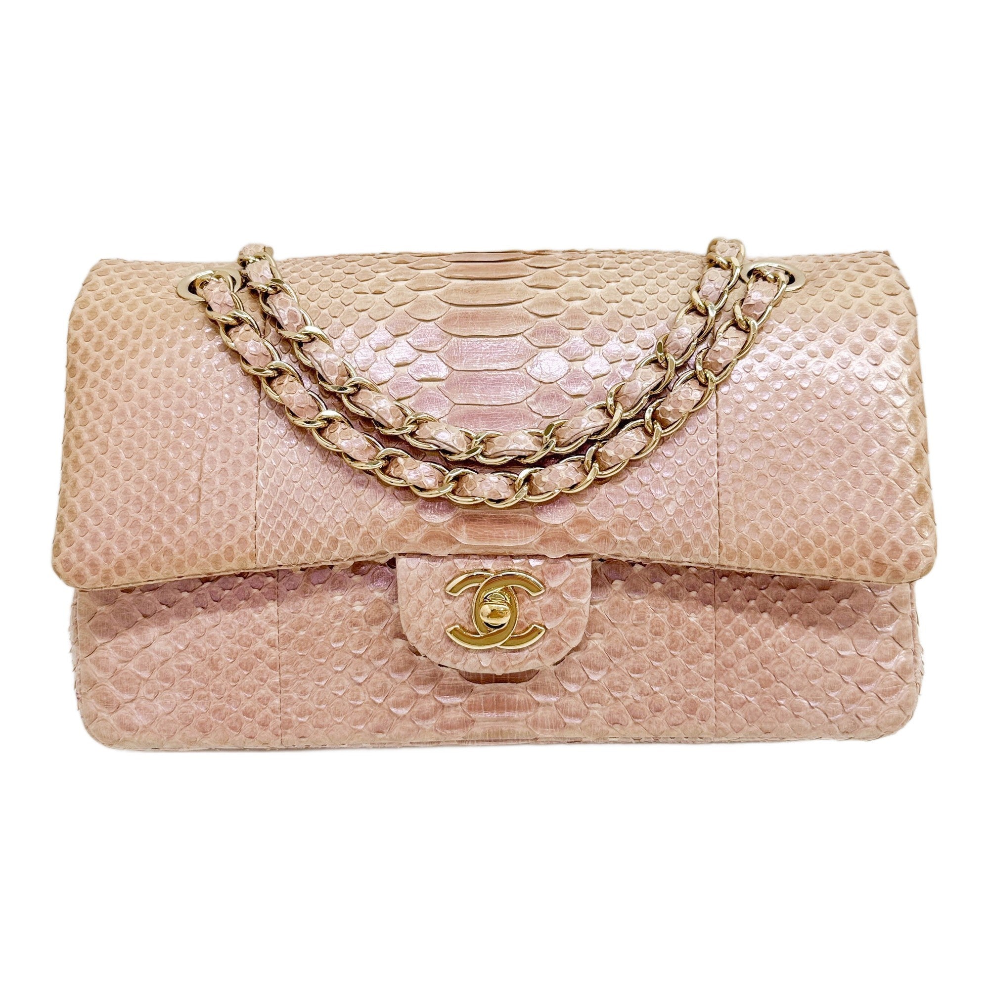 Medium Classic Double Flap 2012 Iridescent Pink Python Embossed Leather Shoulder Bag