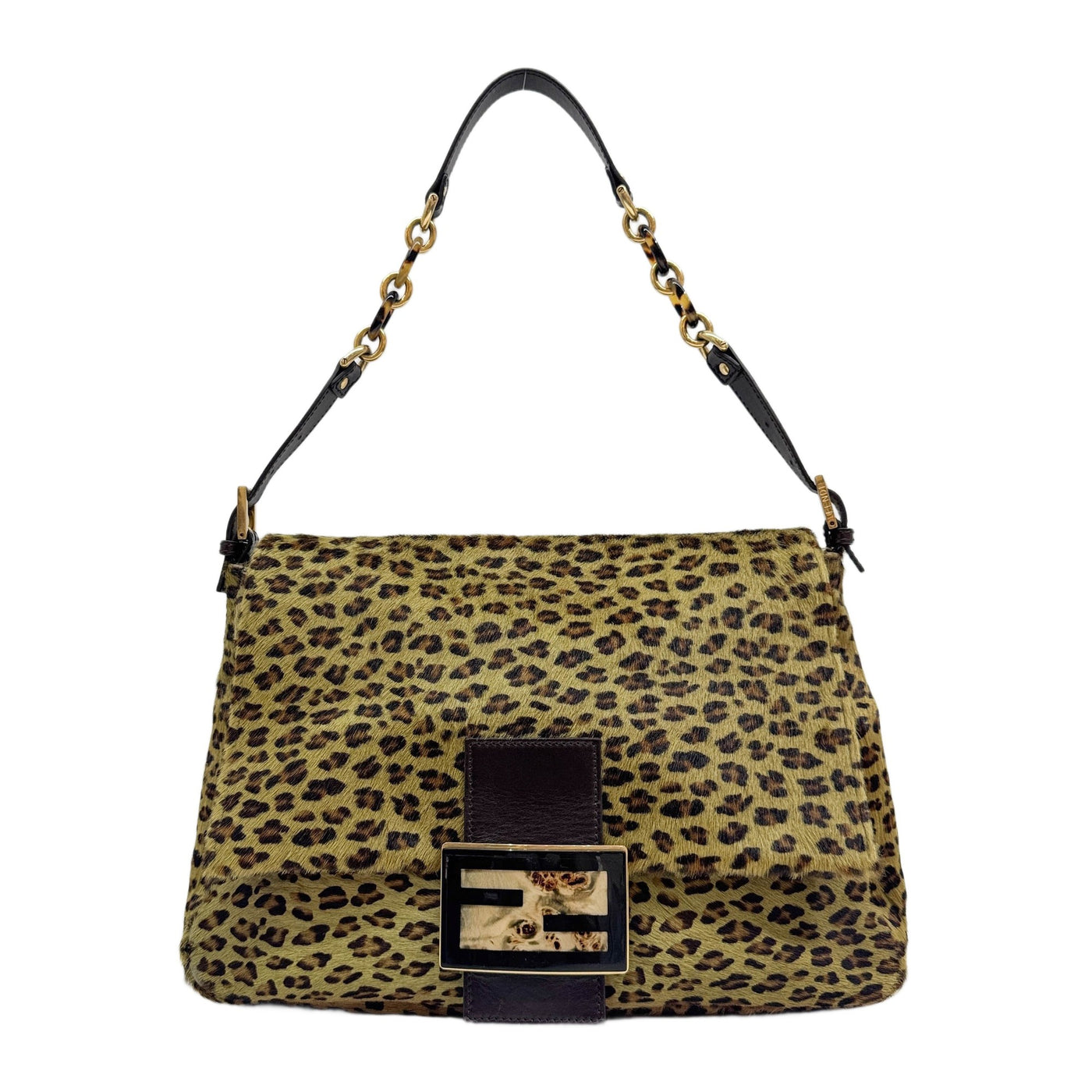 Large Mamma Baguette Two Tone Yellow & Brown Pony Hair Shoulder Bag