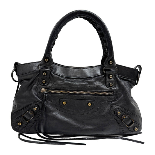 The First Black Leather Two Way Bag