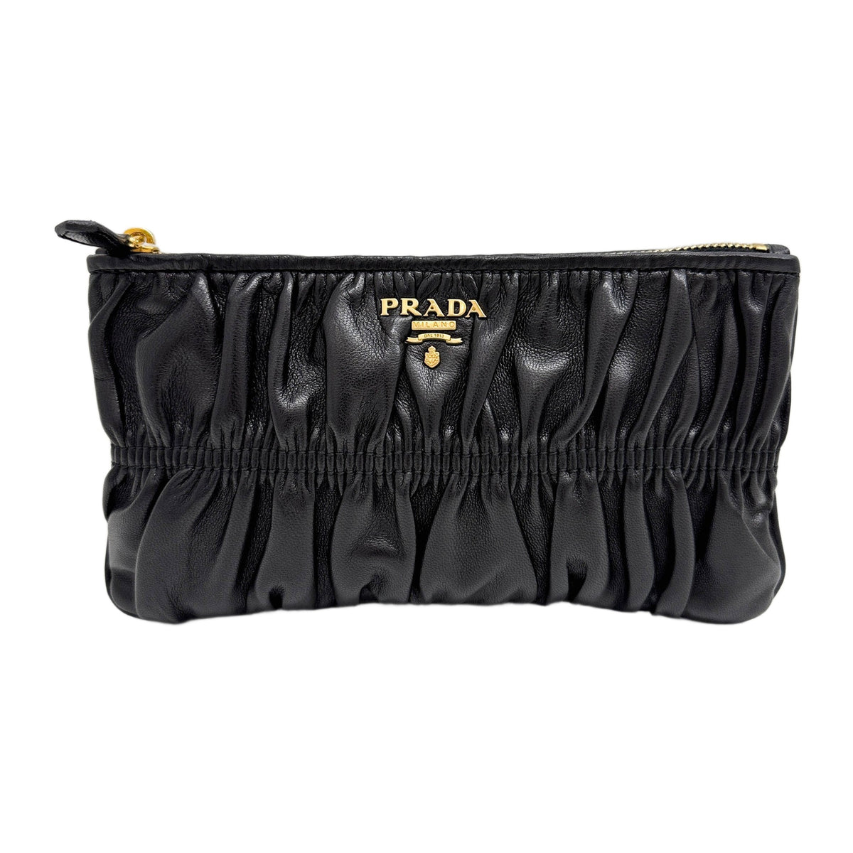 Gaufre Black Nappa Leather Zip Pouch