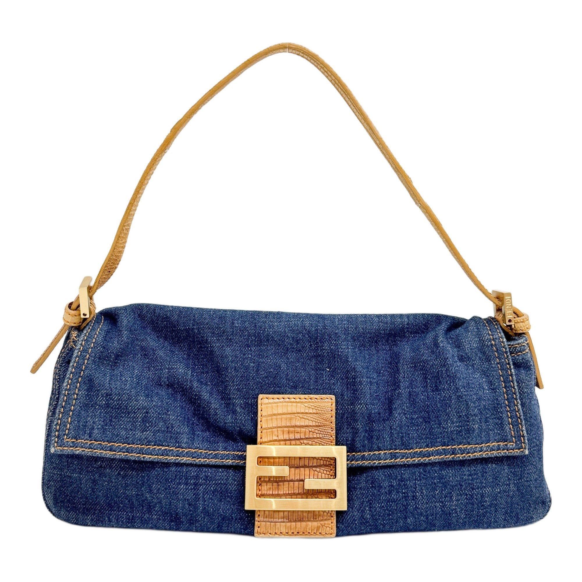Long Mamma Baguette Blue Denim Shoulder Bag