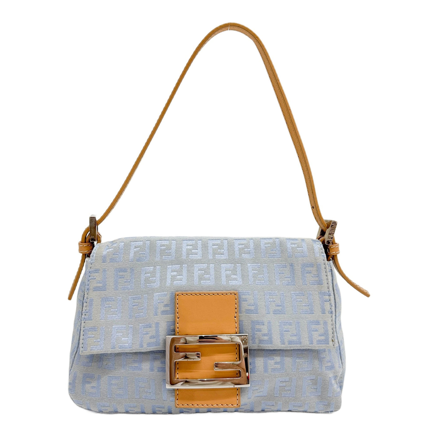 Mini Mamma Baguette Light Blue Zucchino Canvas Shoulder Bag