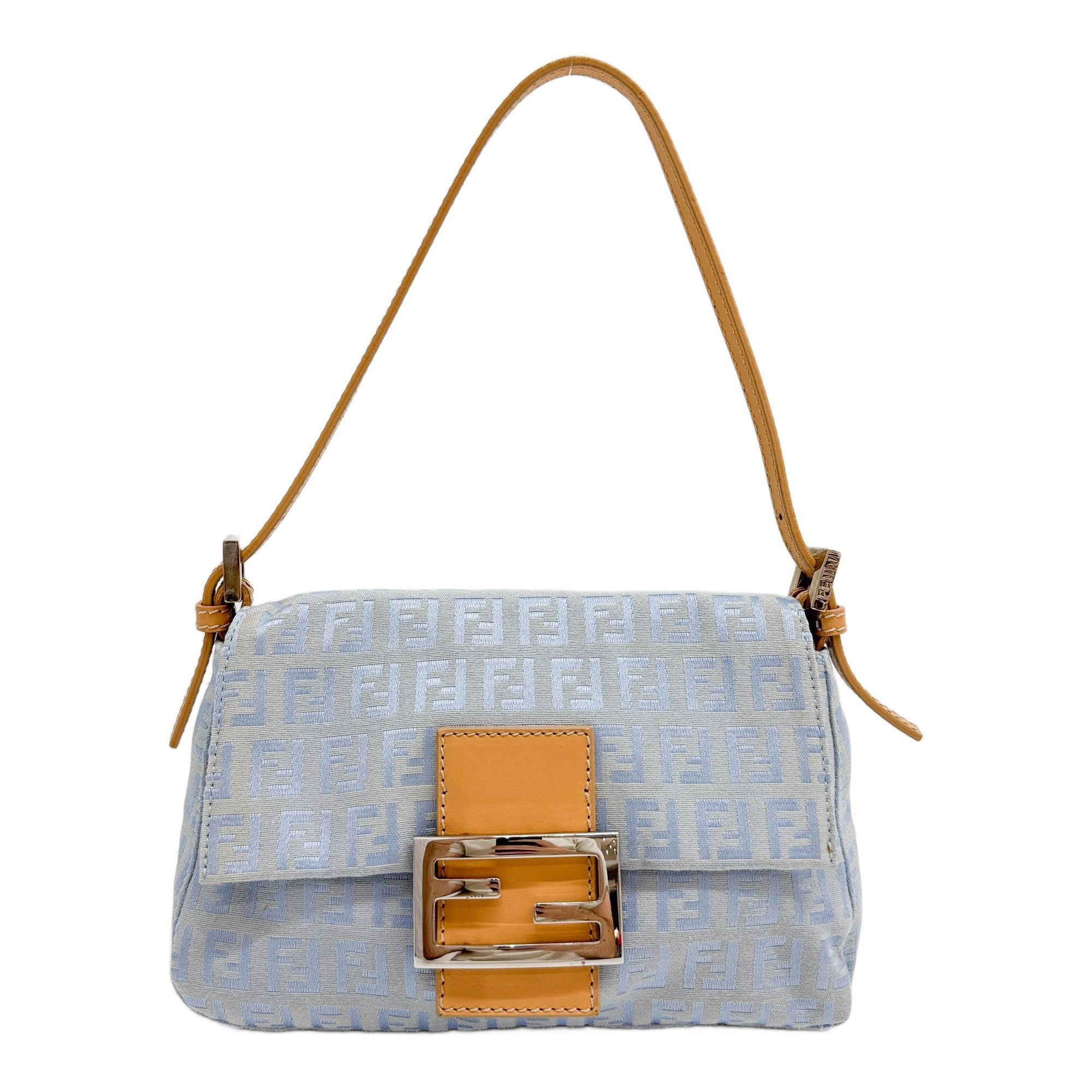 Mini Mamma Baguette Light Blue Zucchino Canvas Shoulder Bag