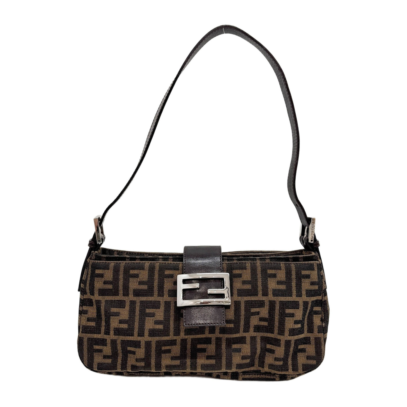 Long Baguette Brown Zucca Canvas Shoulder Bag