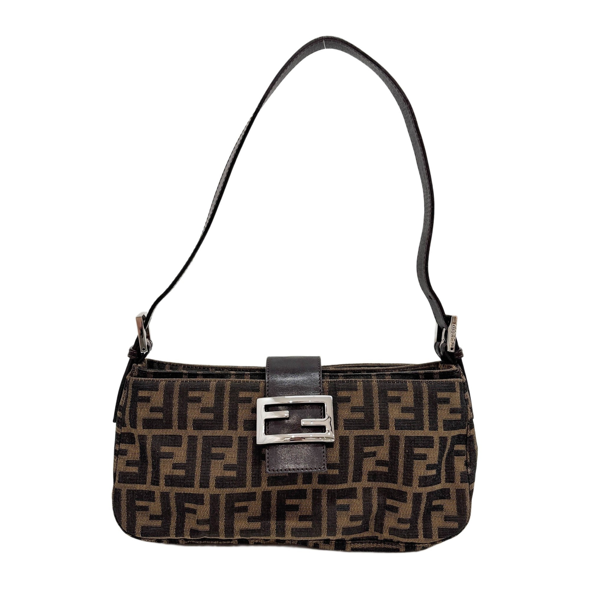 Long Baguette Brown Zucca Canvas Shoulder Bag