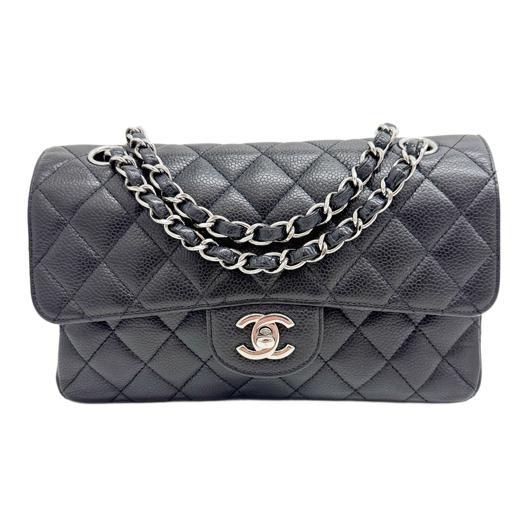 Small Classic Double Flap 2009-2010 Matelasse Black Leather Shoulder Bag