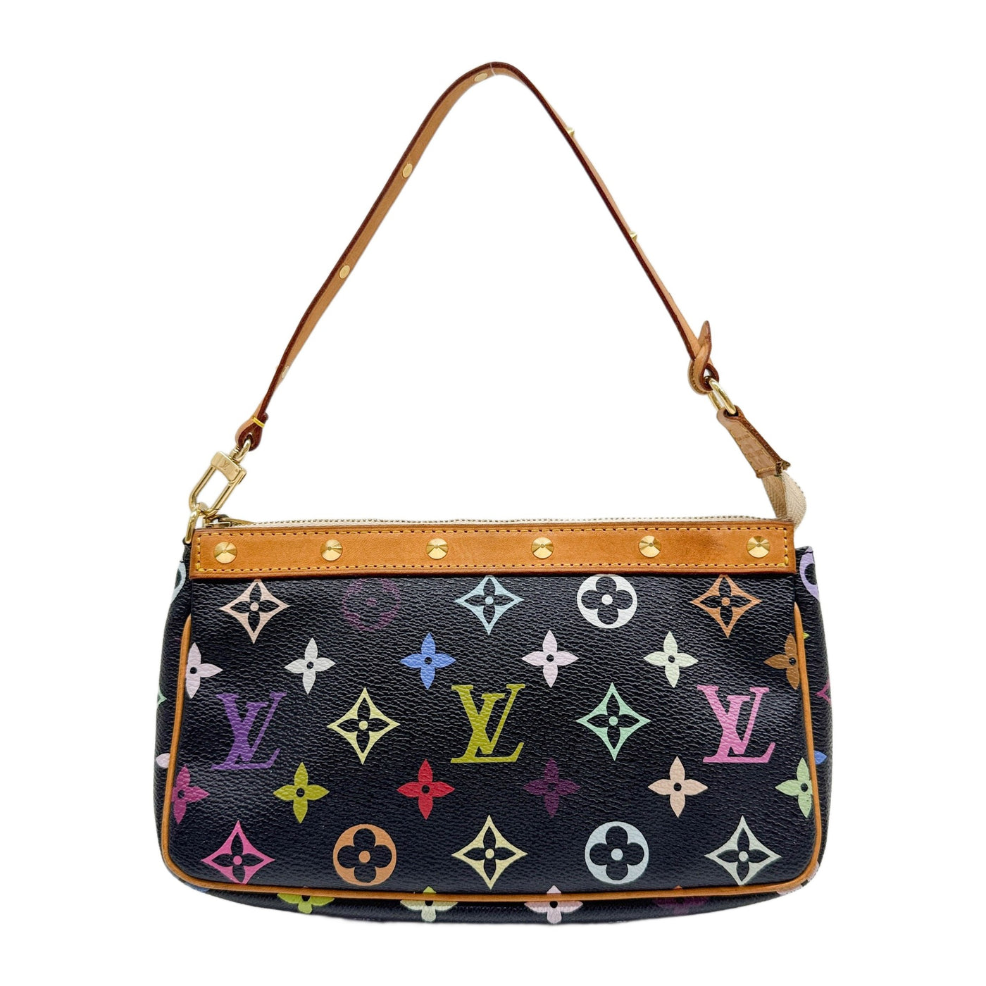 LV x Takashi Murakami Pochette Accessoire Black Monogram Canvas Handle Bag