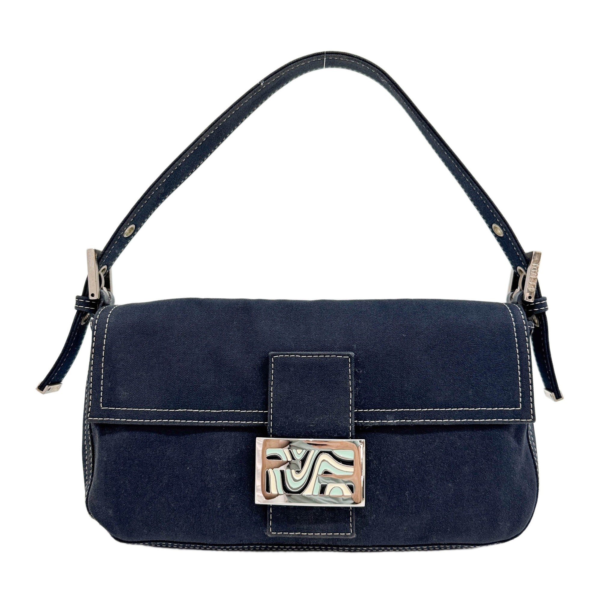Baguette Blue Cotton Shoulder Bag