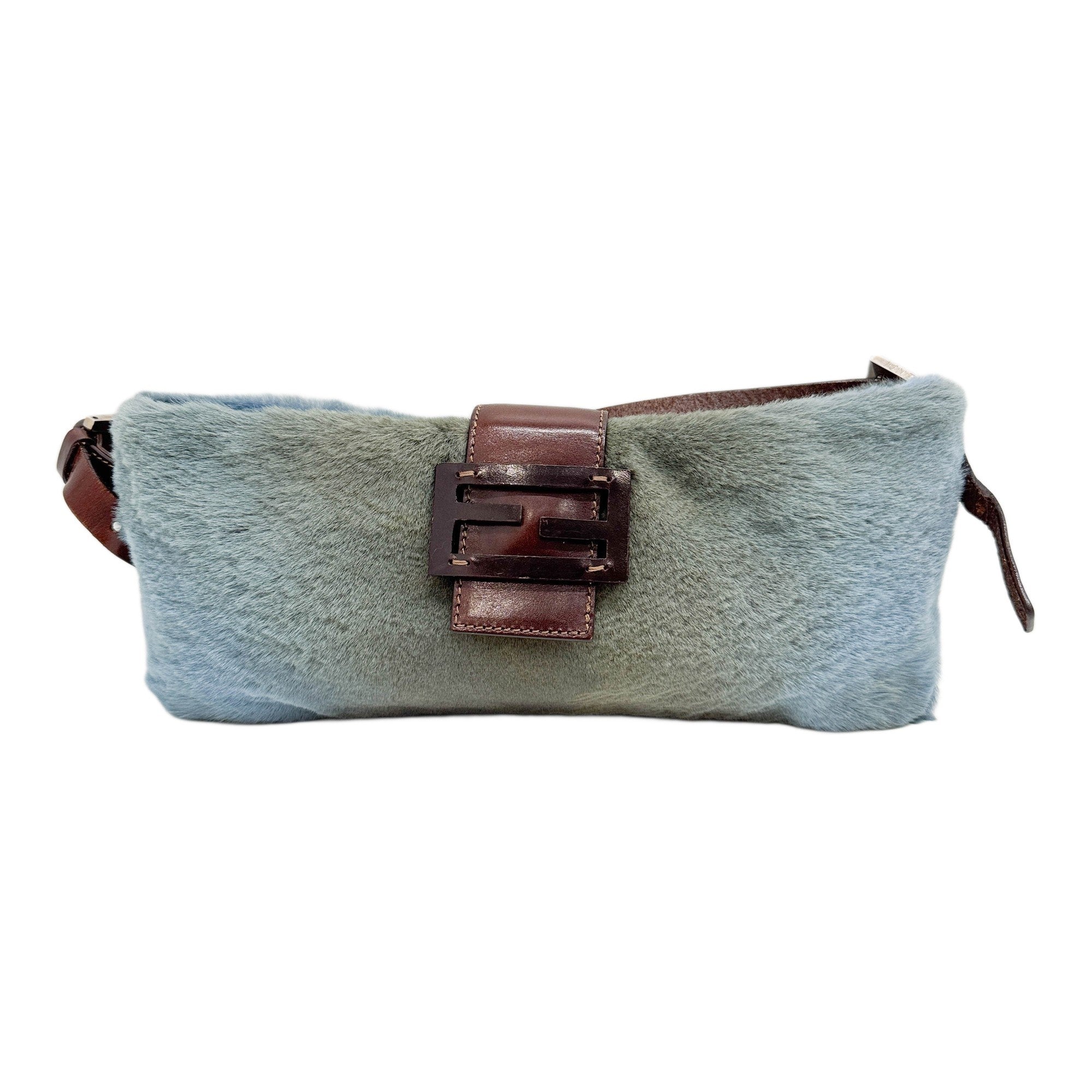 Long Baguette Blue and Brown Gradient Fur Shoulder Bag