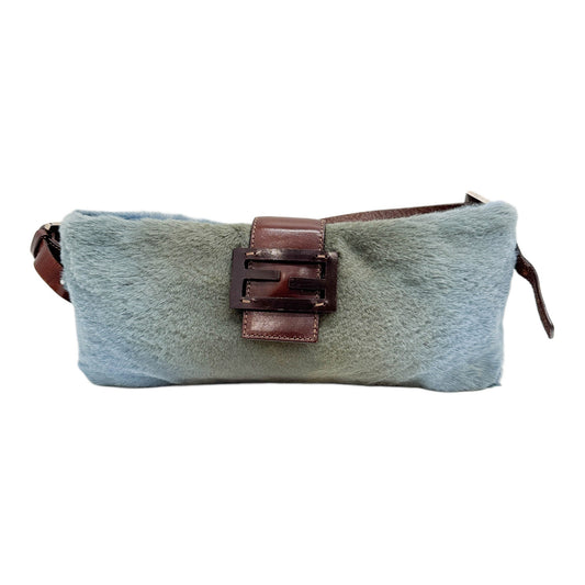 Long Baguette Blue and Brown Gradient Fur Shoulder Bag