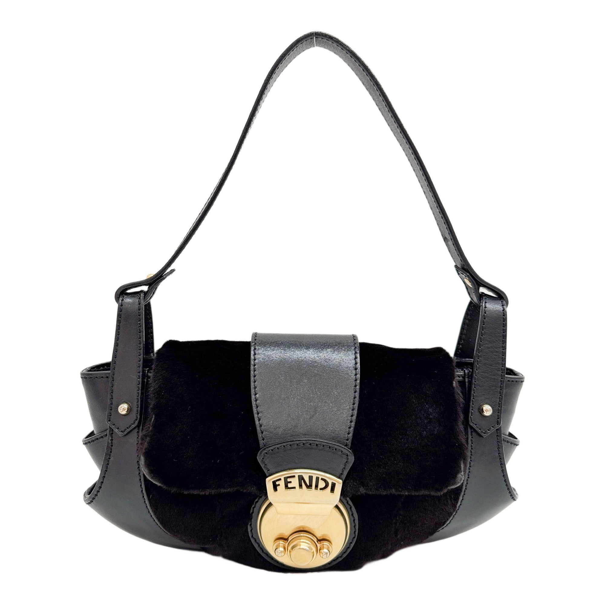 Compilation Black Leather and Fur Shoulder Bag