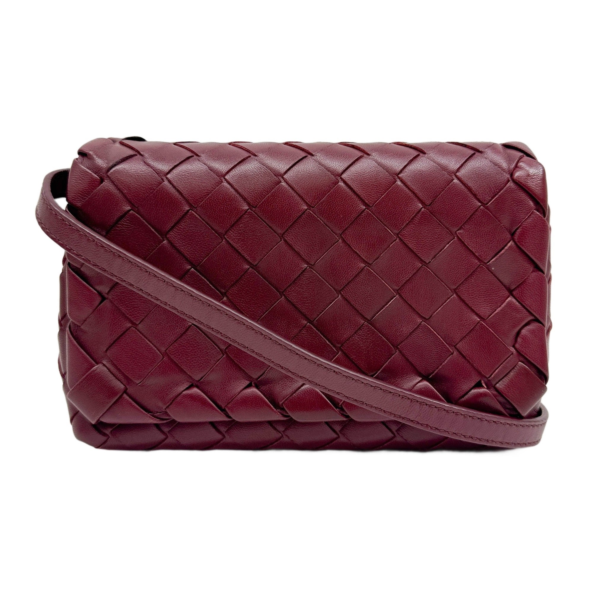 Intrecciato Red Leather Crossbody Flap Bag