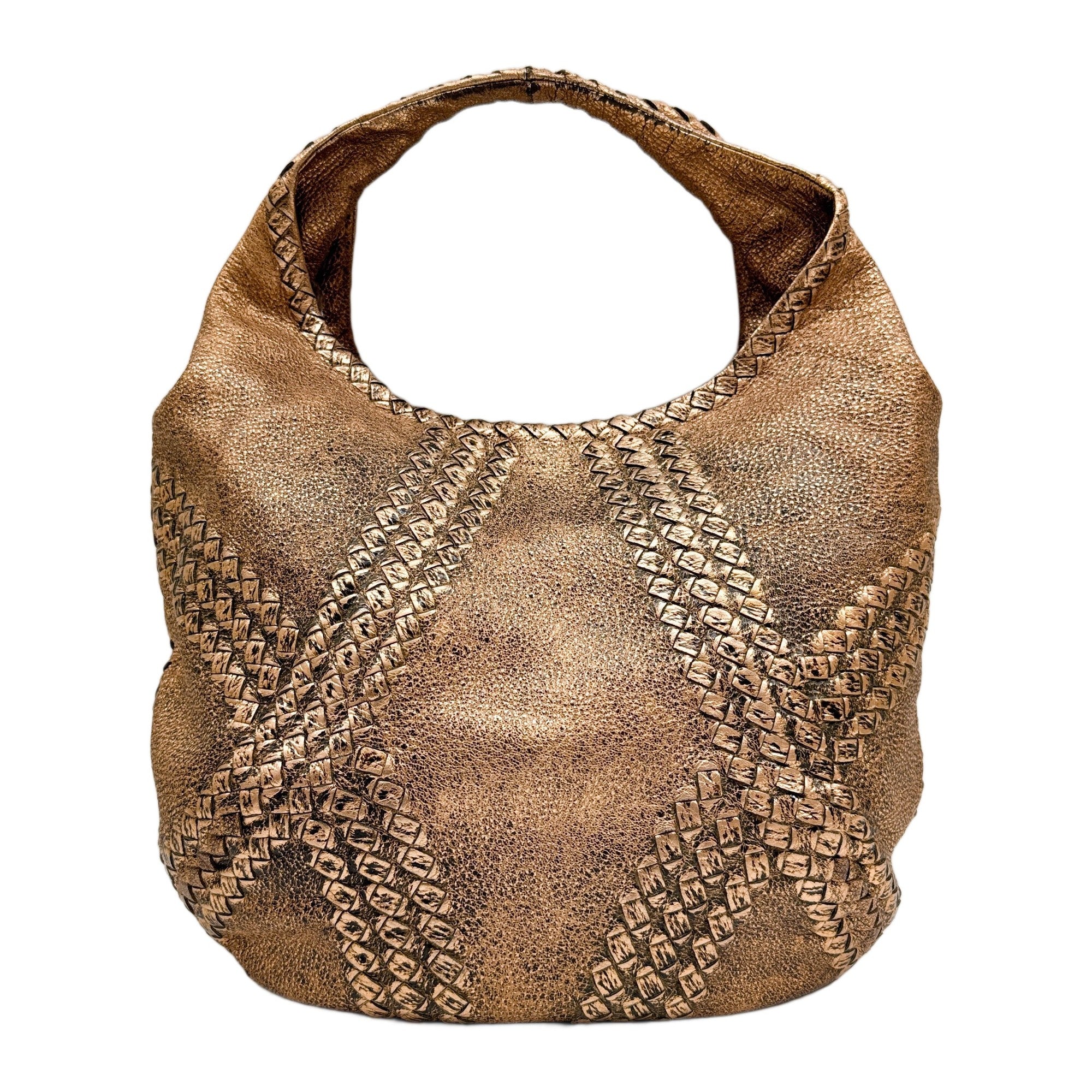 Baseball Intrecciato Metallic Copper Orange Leather Shoulder Bag