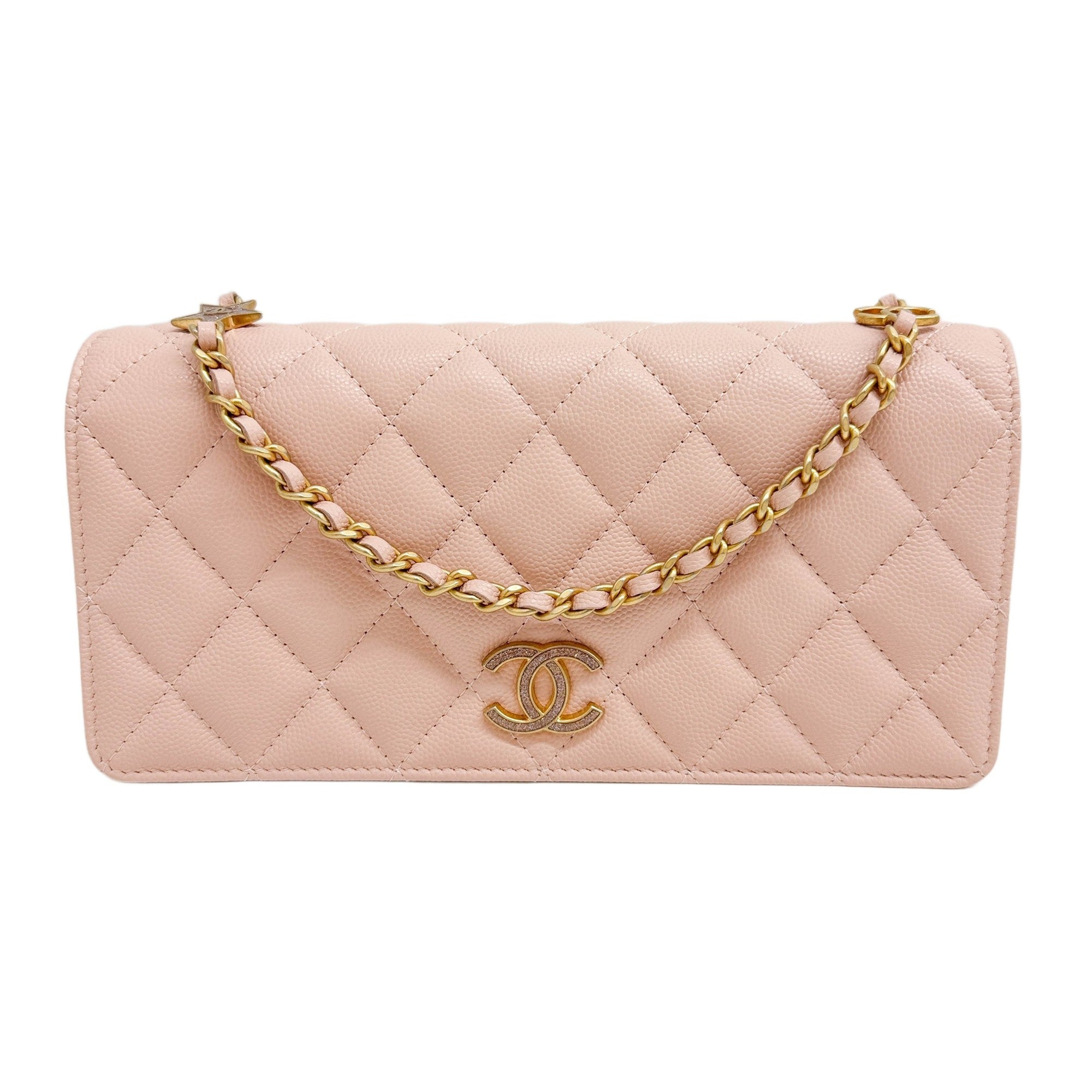 Wallet On Chain 2021-2026 Matelasse Baby Pink Leather Shoulder Bag