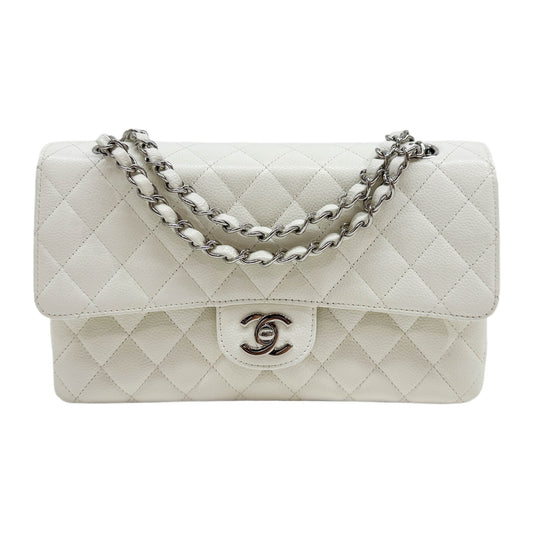 Medium Classic Double Flap 2005-2006 Matelasse White Leather Shoulder Bag