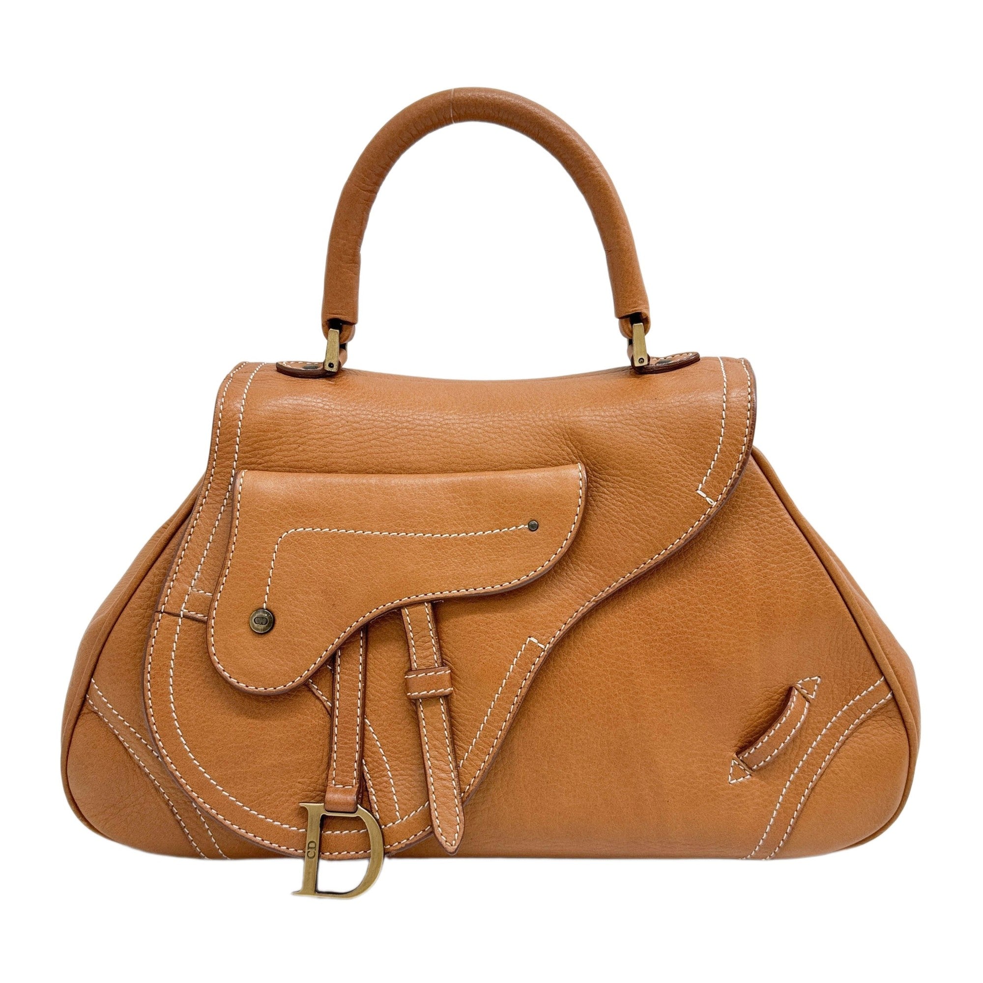 Top Handle Saddle Brown Leather Handle Bag