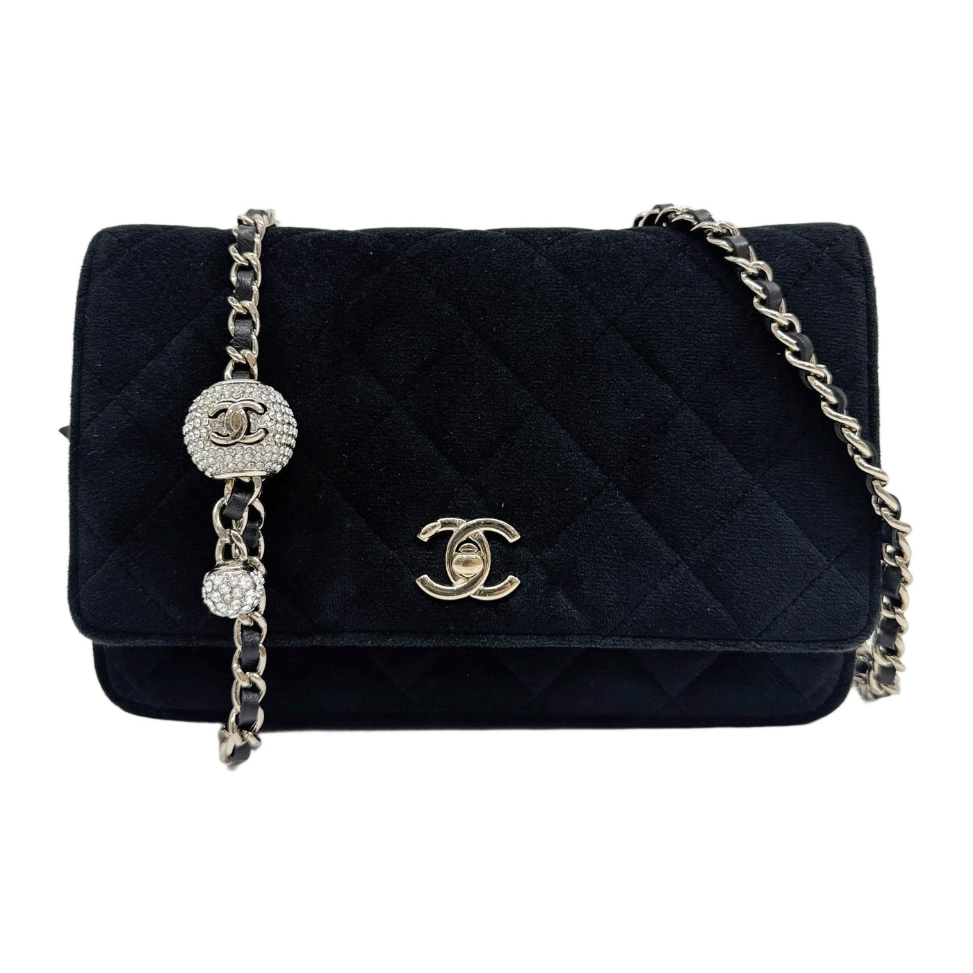 Trendy CC Wallet On Chain 2020 Matelasse Black Suede Crossbody Bag