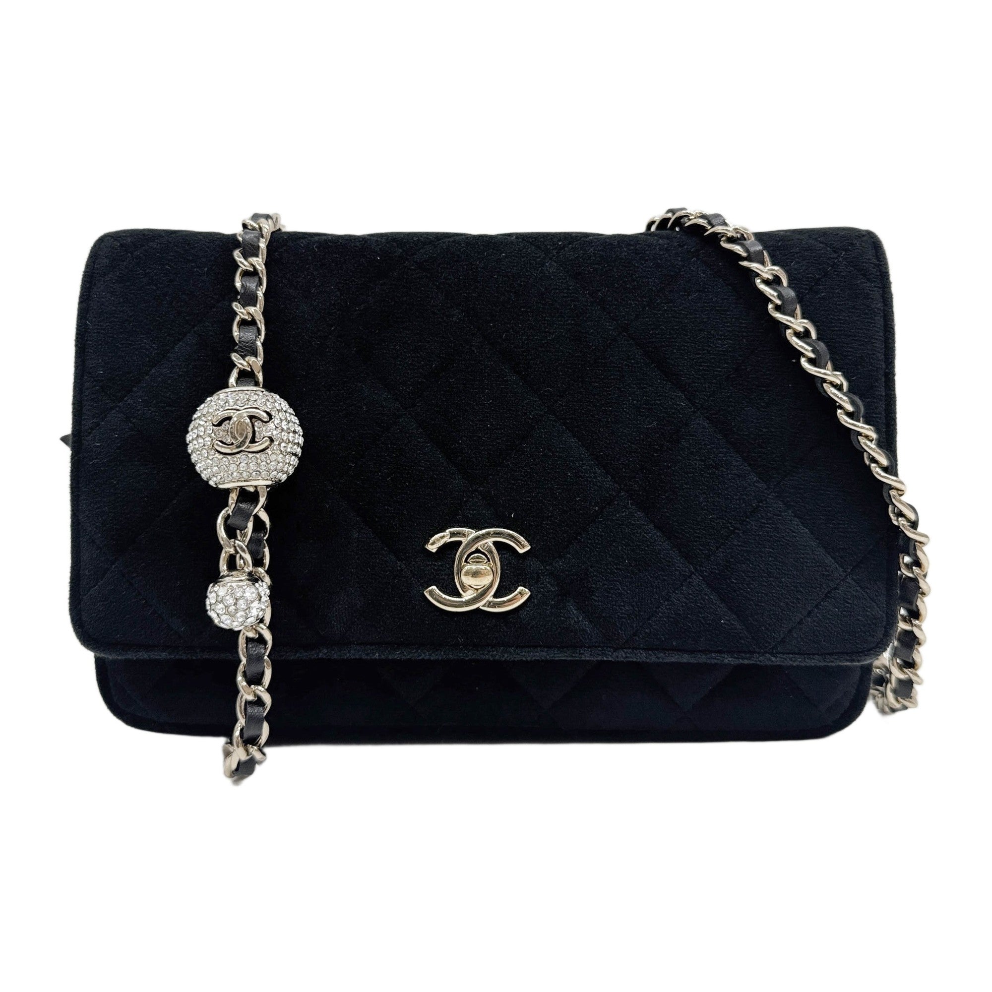 Trendy CC Wallet On Chain 2020 Matelasse Black Suede Crossbody Bag