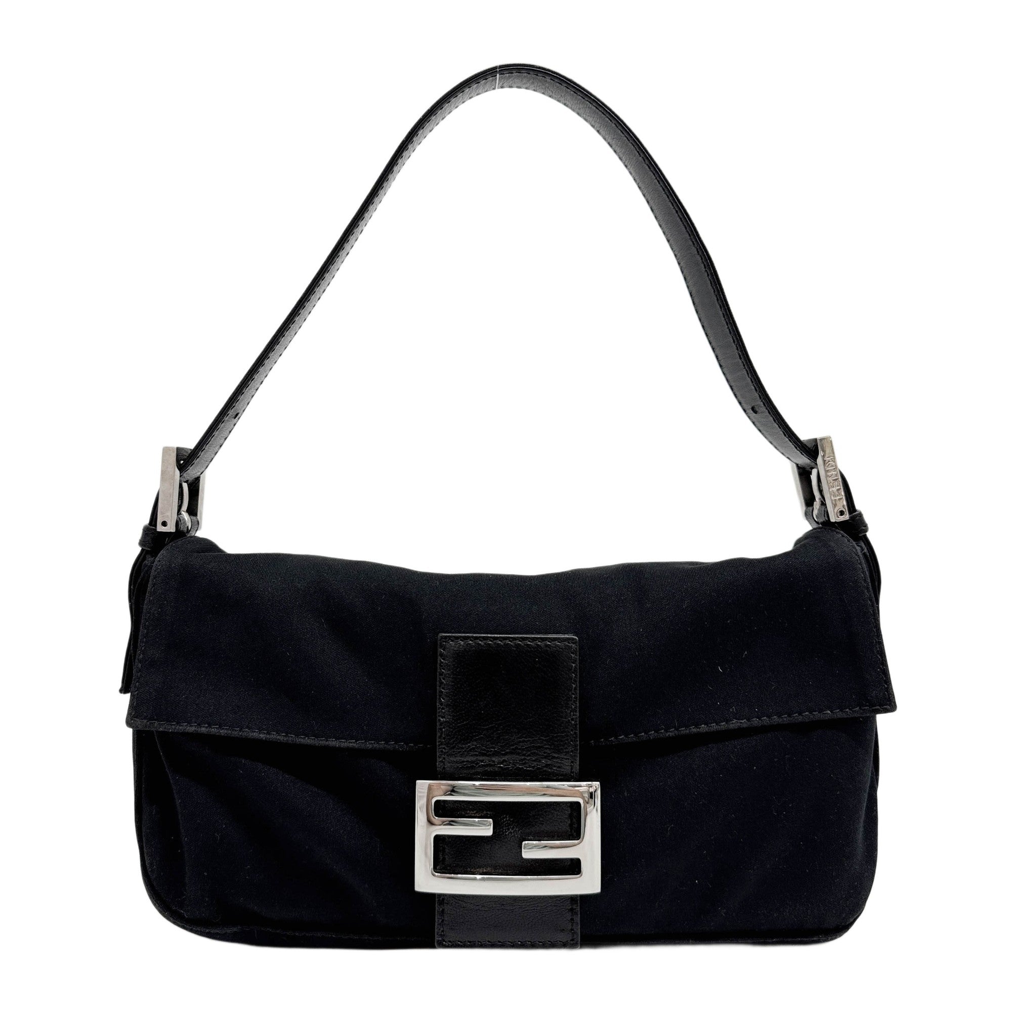 Baguette Leather Trim Black Neoprene Shoulder Bag