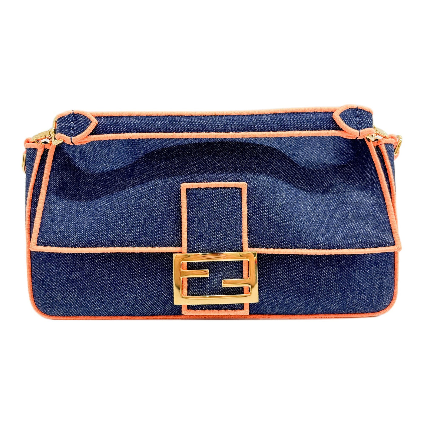 Large Baguette Orange Rim Blue Denim Two Way Bag