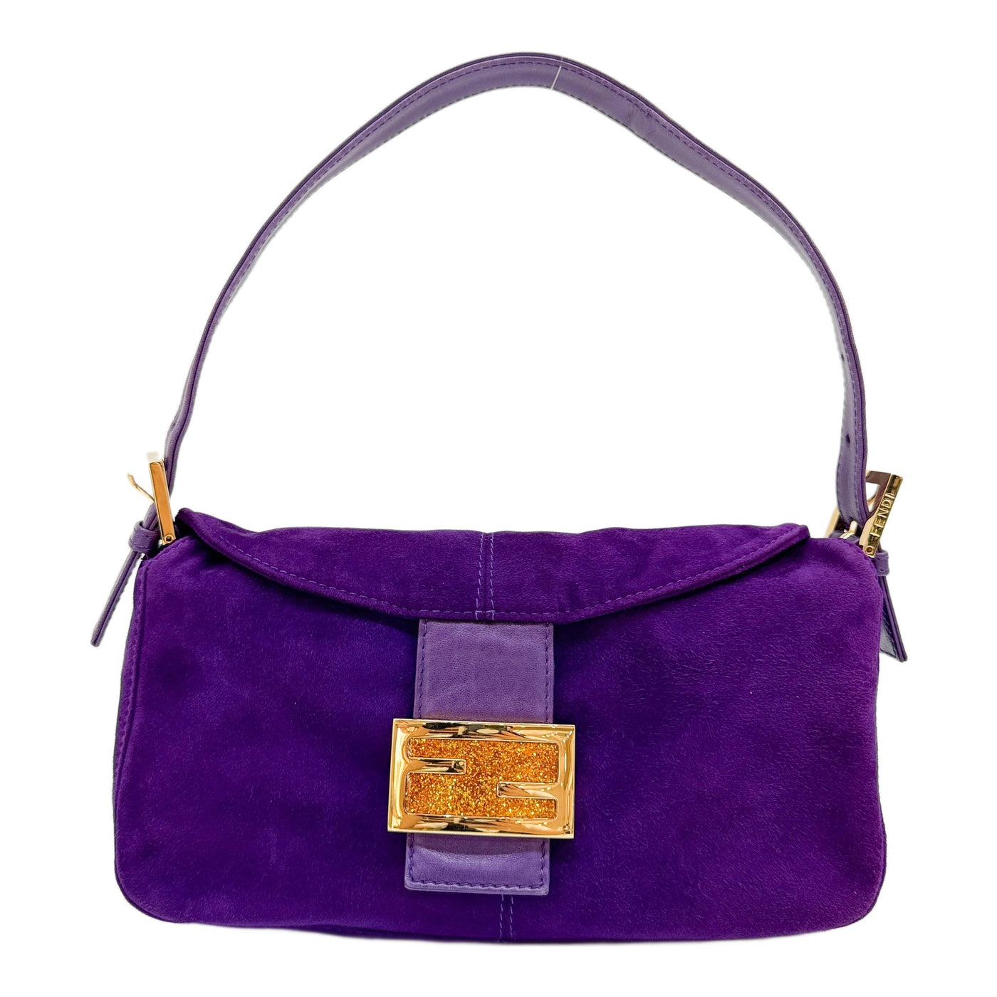 Vintage Double Flap Baguette Purple Suede Shoulder Bag