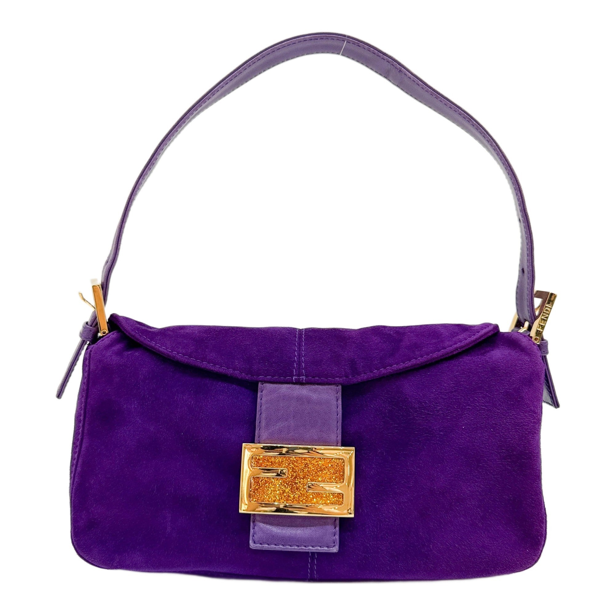 Vintage Double Flap Baguette Purple Suede Shoulder Bag