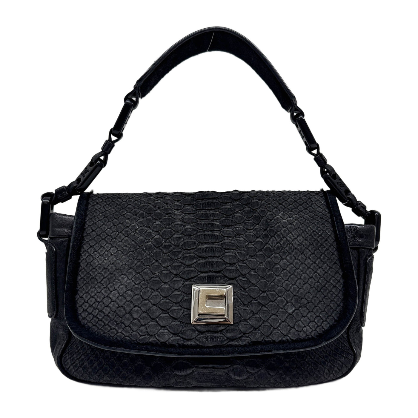 Celine x Phoebe Philo Black Python Embossed Leather with Pony Hair Strap Shoulder Bag