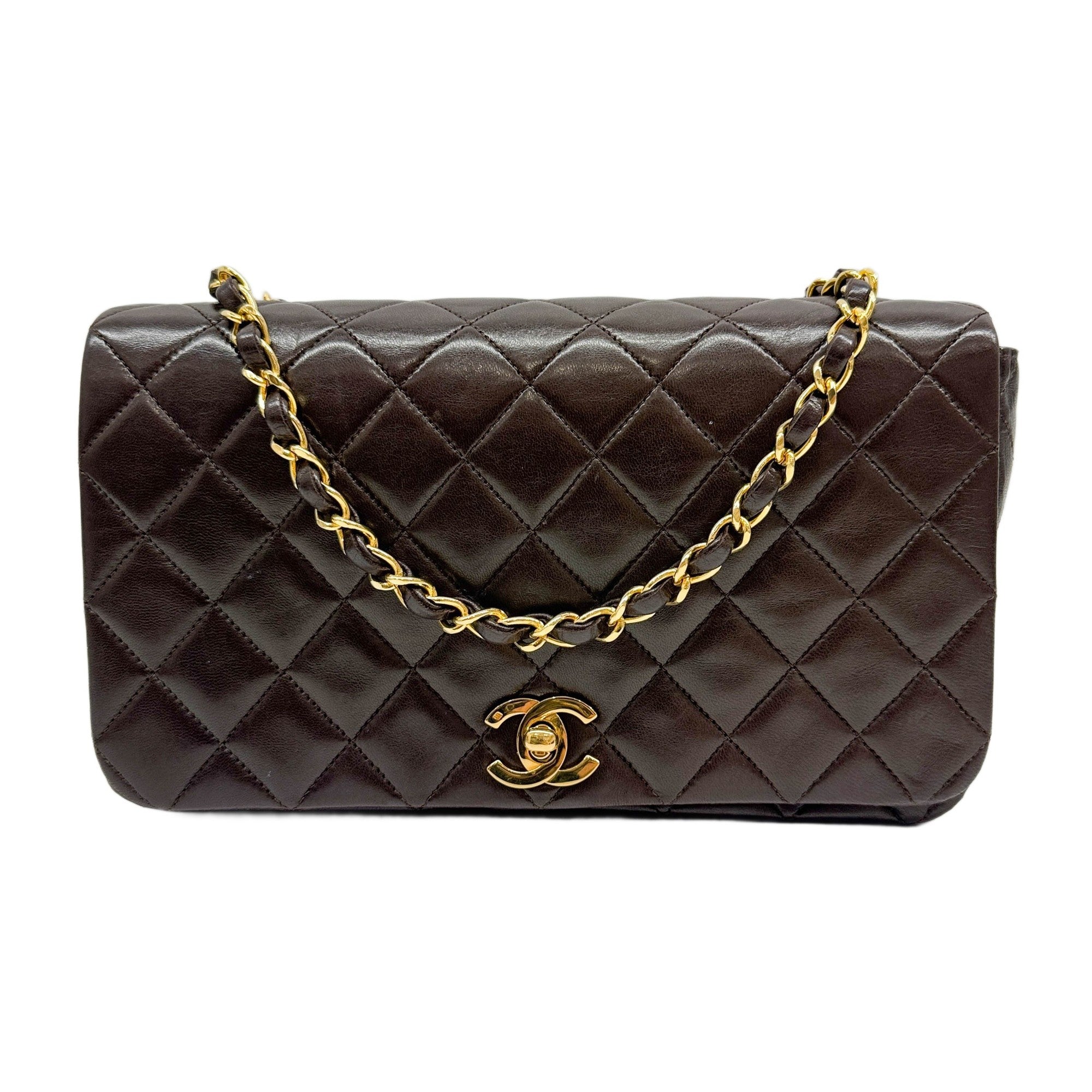 Small Full Flap 1989-1991 Matelasse Brown Leather Shoulder Bag
