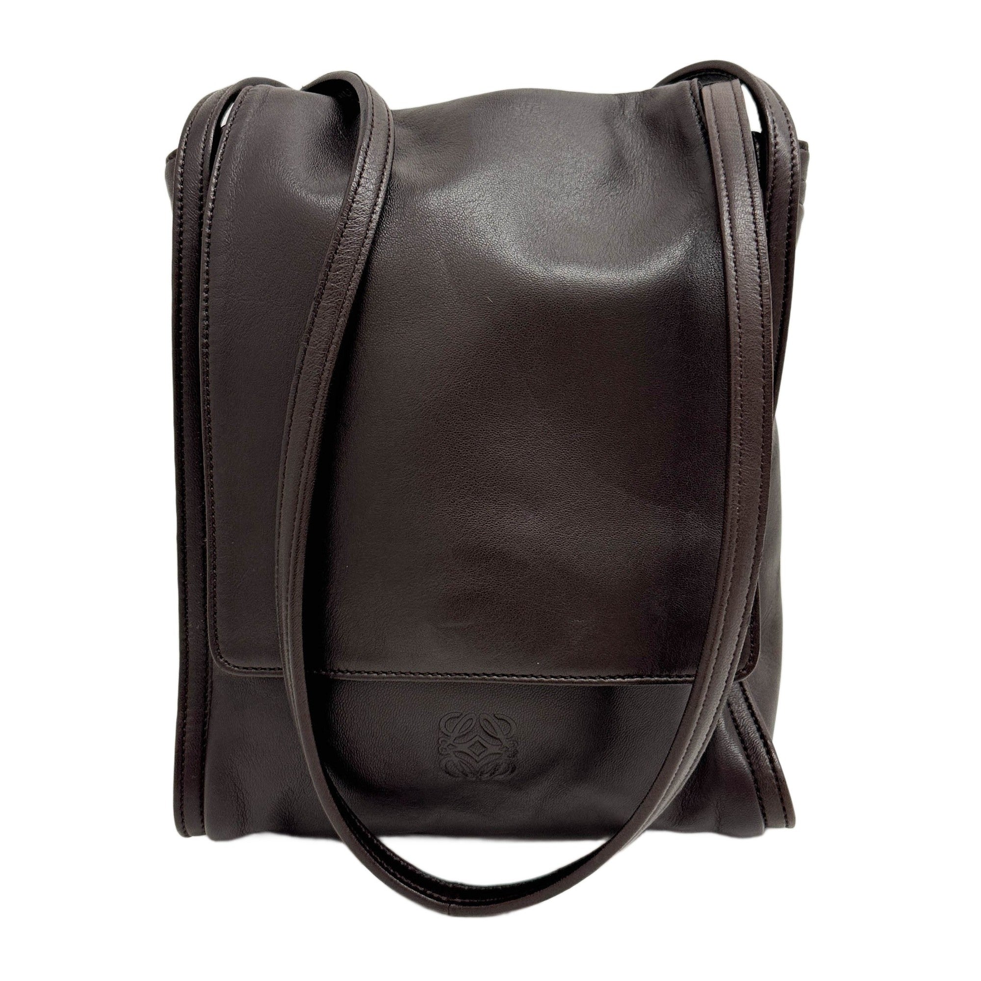 Anagram Flap Brown Leather Shoulder Bag