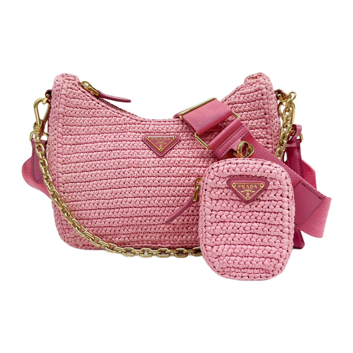 Re-Edition 2005 Pink Raffia Shoulder Bag