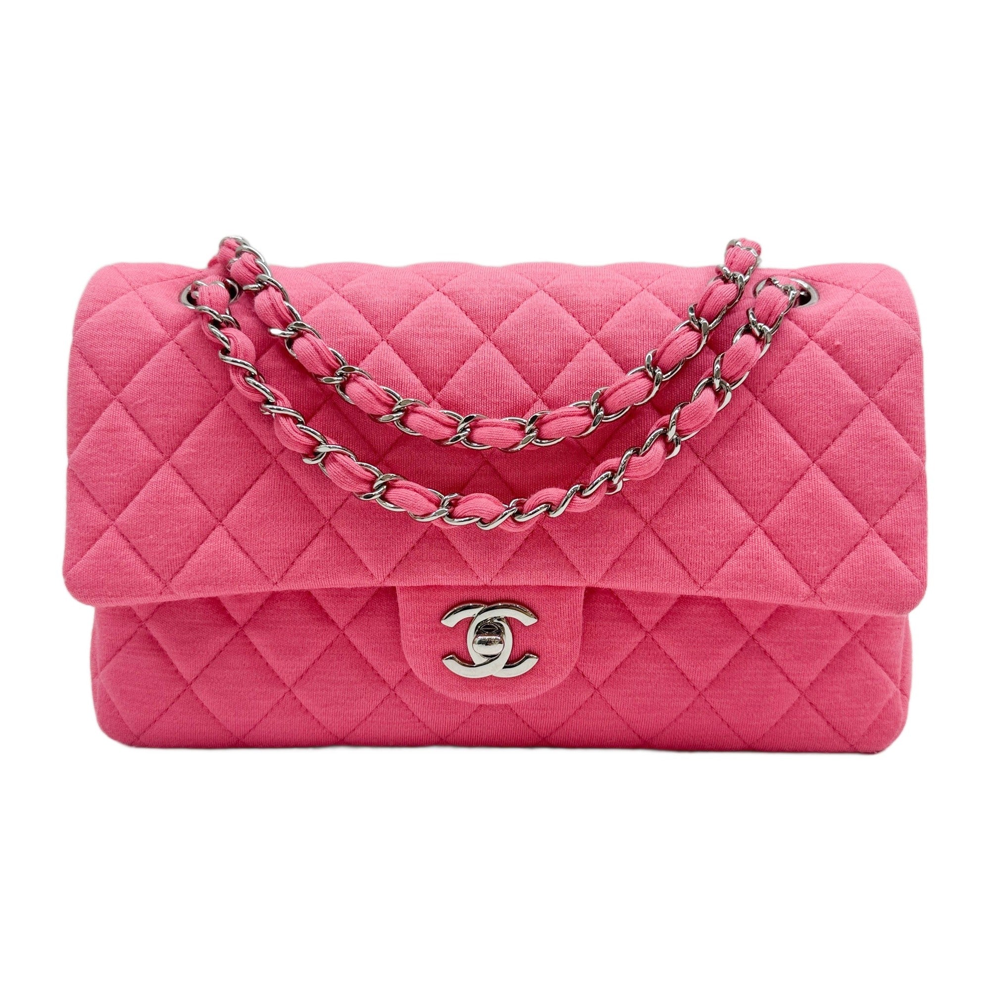Medium Classic Double Flap 2014 Matelasse Pink Cotton Shoulder Bag
