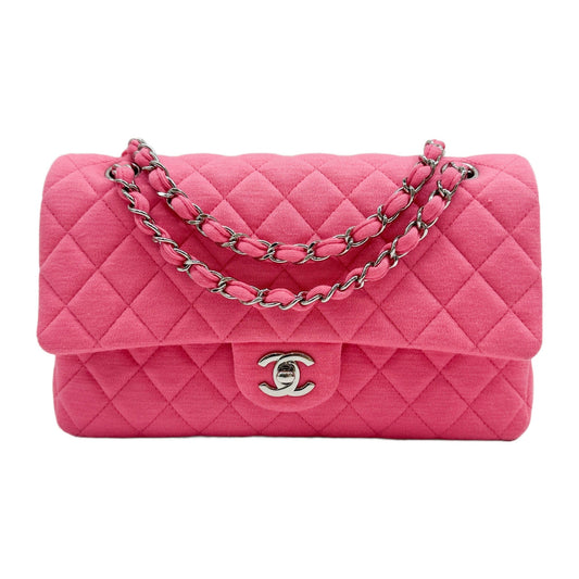 Medium Classic Double Flap 2014 Matelasse Pink Cotton Shoulder Bag