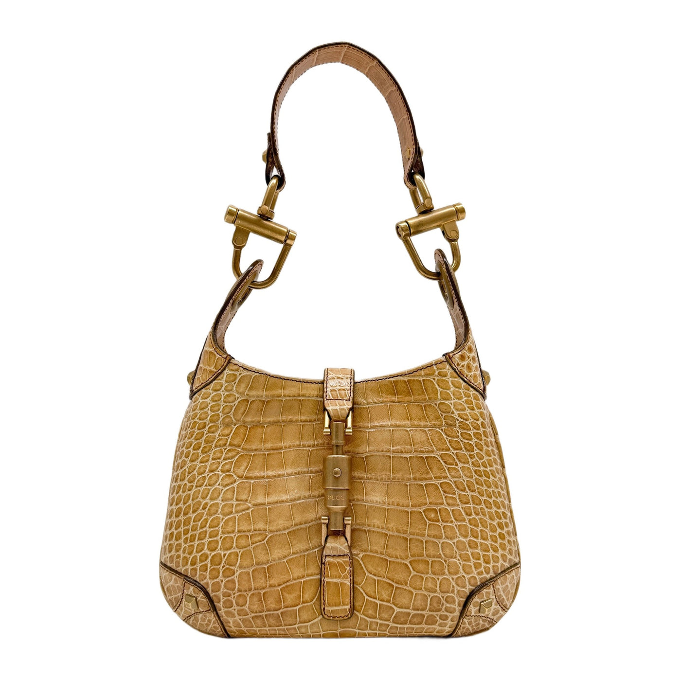 Mini Jackie 1961 Nailhead Beige Crocodile Embossed Leather Shoulder Bag