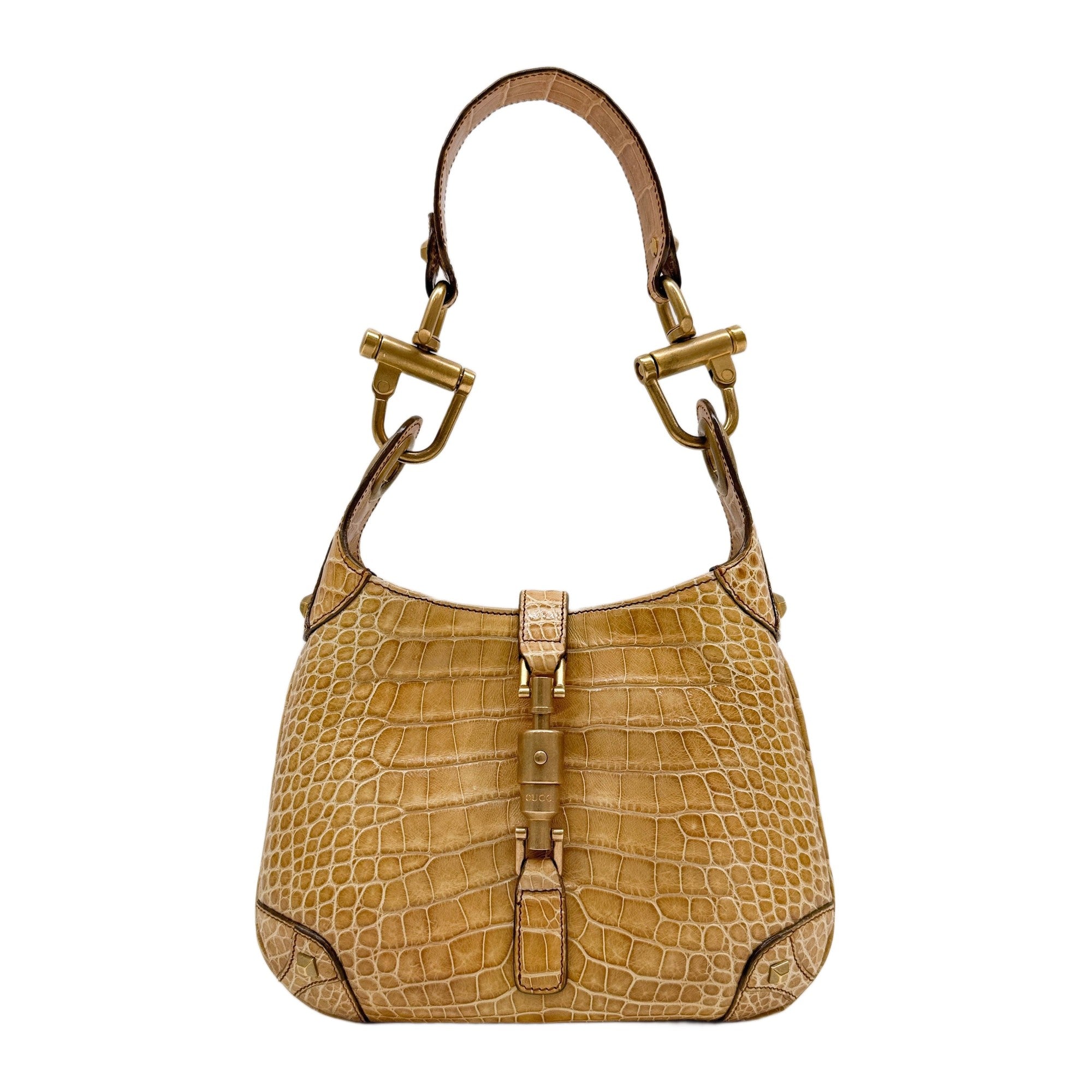 Mini Jackie 1961 Nailhead Beige Crocodile Embossed Leather Shoulder Bag