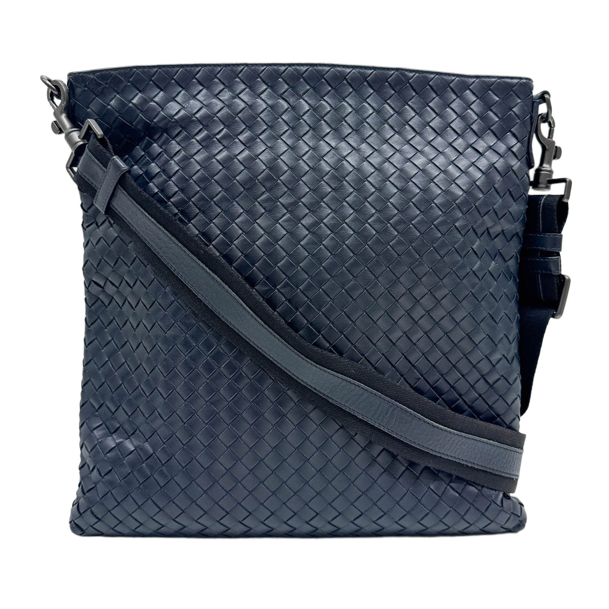 Intrecciato Navy Blue Leather Crossbody Bag