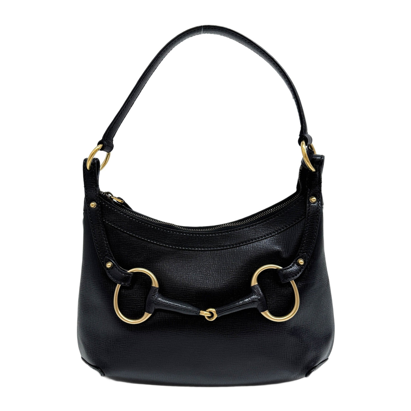 Horsebit Black Leather Shoulder Bag
