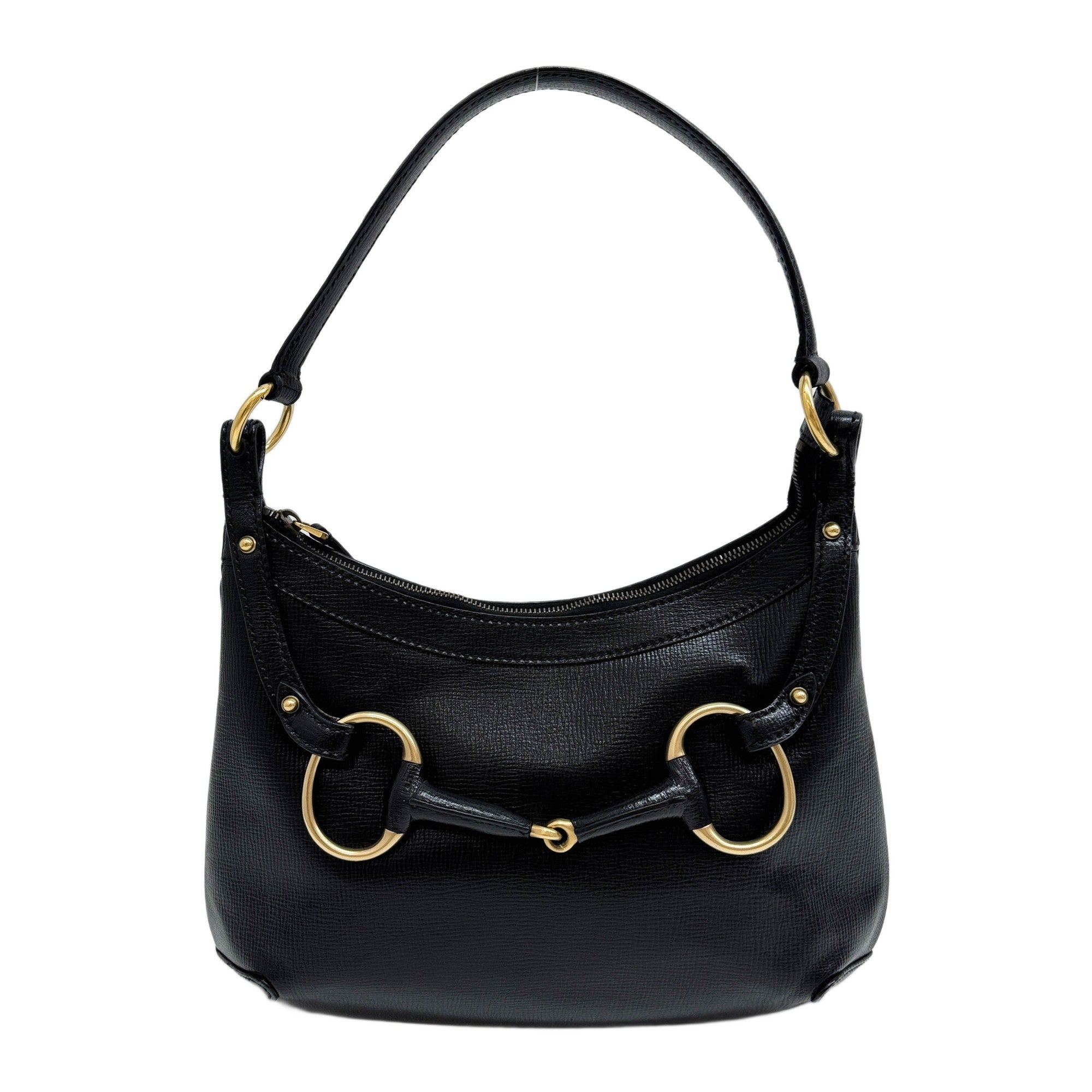 Horsebit Black Leather Shoulder Bag
