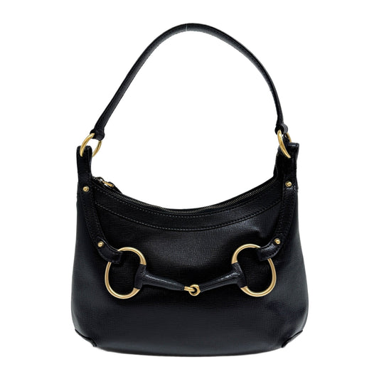 Horsebit Black Leather Shoulder Bag