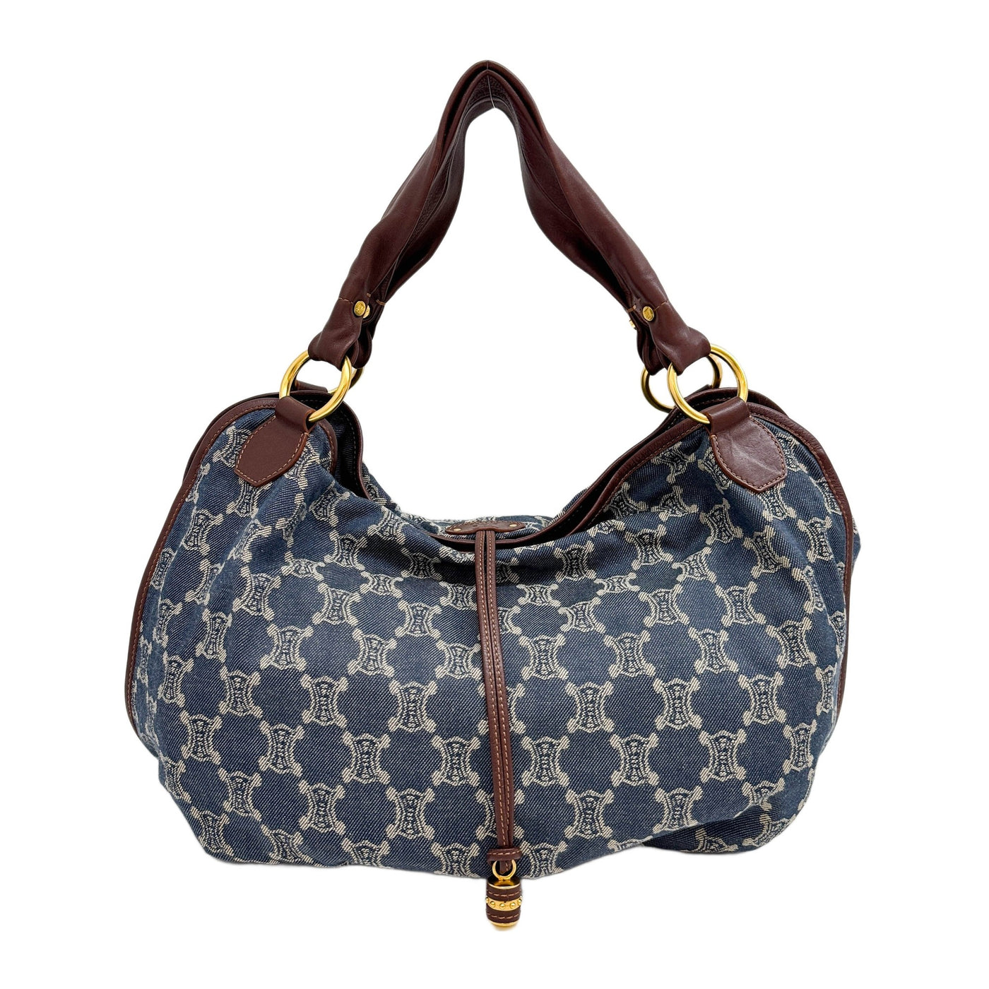 Large Bittersweet Paris Macadam Brown Trim Blue Monogram Canvas Shoulder Bag