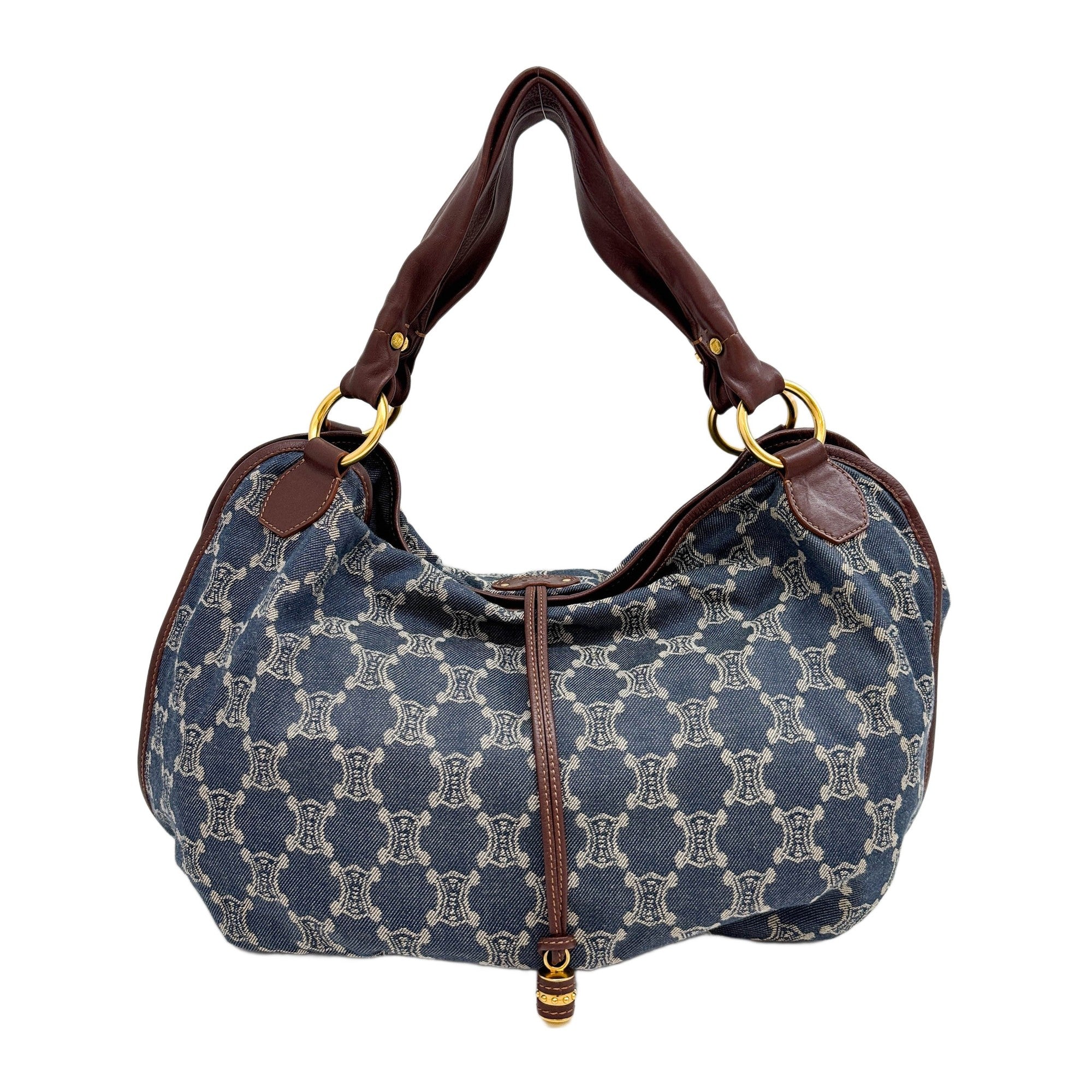 Large Bittersweet Paris Macadam Brown Trim Blue Monogram Canvas Shoulder Bag